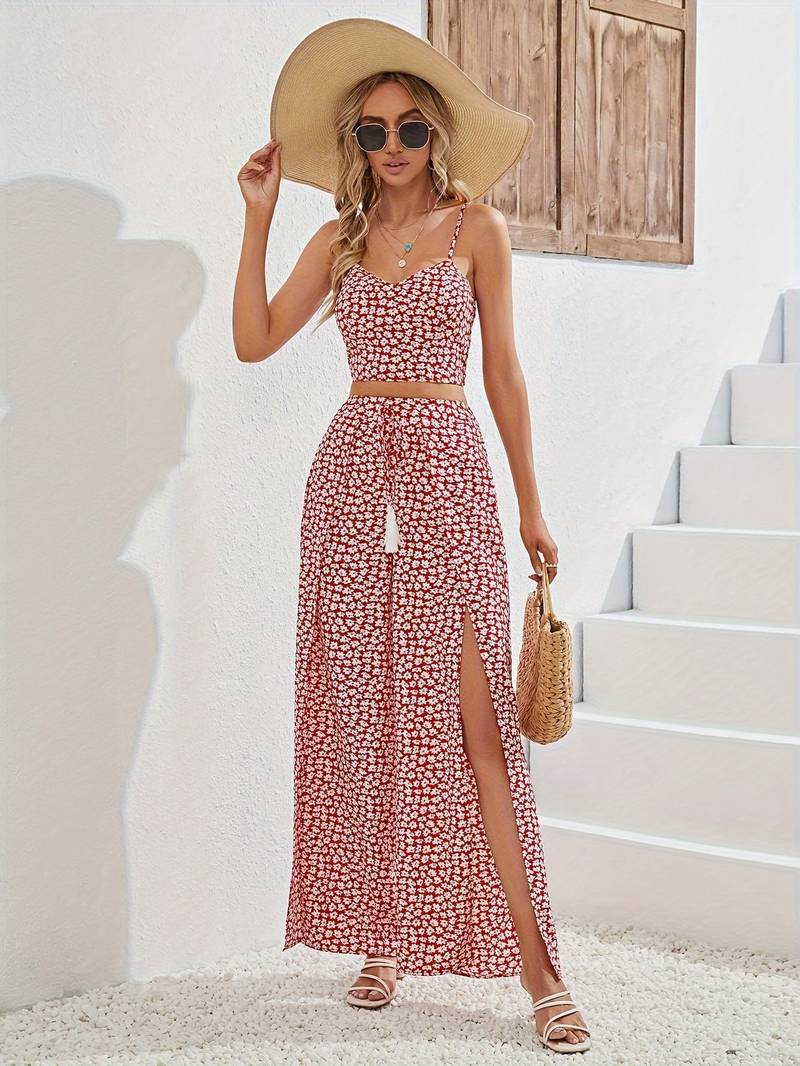 Two-piece Set With Floral Print and Spaghetti Straps