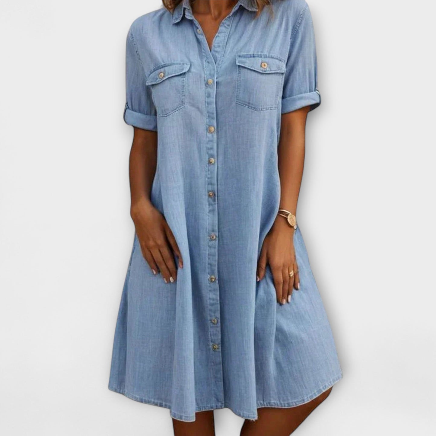 Women's - Denim Shirt Dress - Classic Cotton Blend - Stylish & Comfortable for Casual Outings