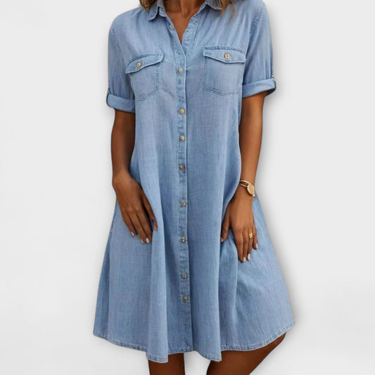 Women's - Denim Shirt Dress - Classic Cotton Blend - Stylish & Comfortable for Casual Outings