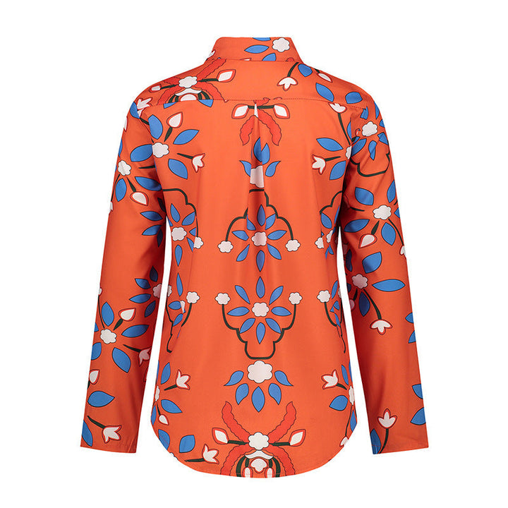 Printed long sleeve lapel collar fashion women's blouse