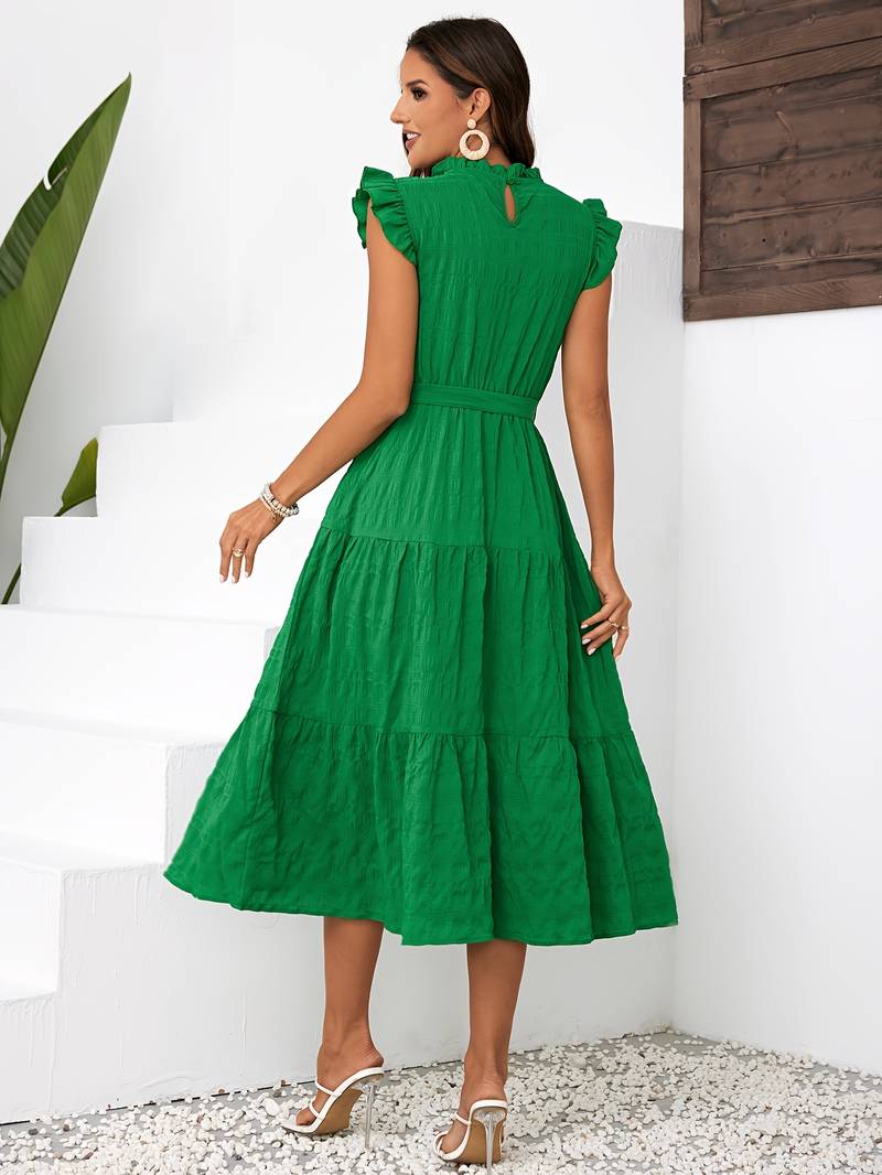 Dress With Belt And Ruffles Zoom