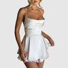 Satin mini dress with flounce trim