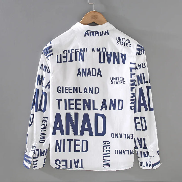 Shirt with open front and striking lettering