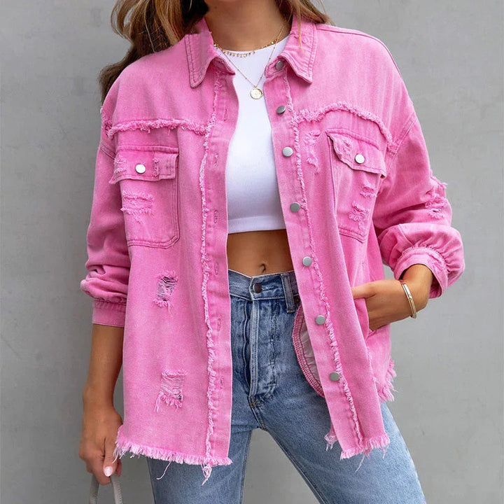 Modern women's denim jacket with raw edges