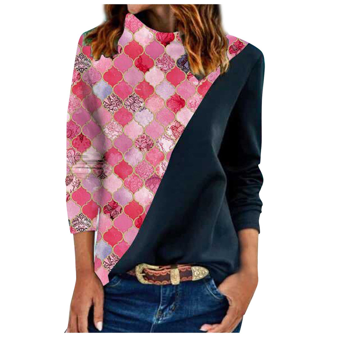 Women's Geometric Design long sleeve blouse with rounded collar