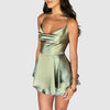 Satin mini dress with flounce trim