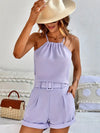 Sleeveless Vest With Ruffles and Short With Narrow Waist