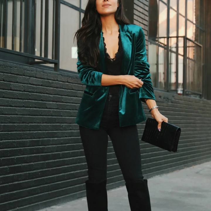 Long-sleeved velvet blazer for women