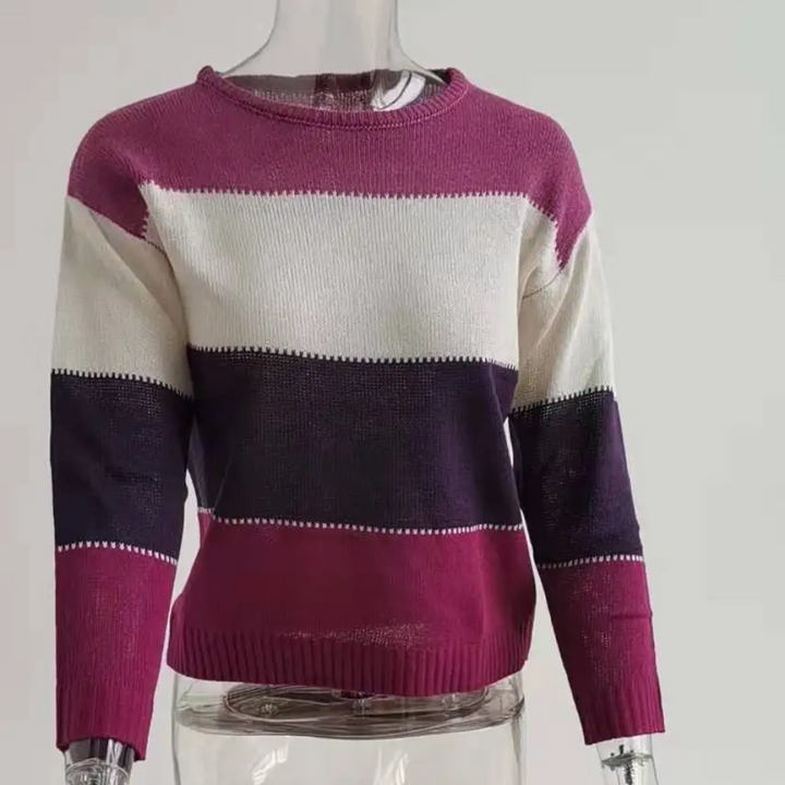 Casual knitted jumper for women, colour block design