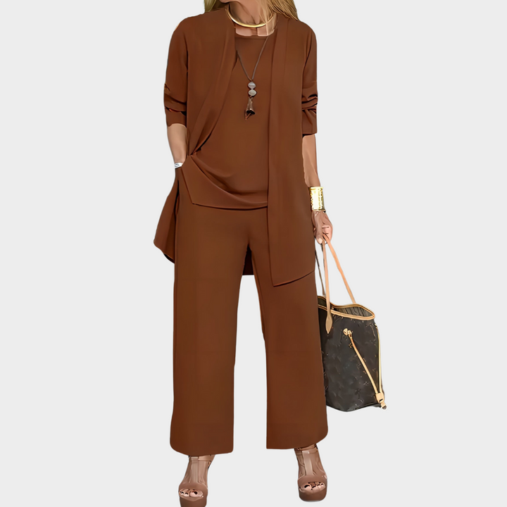 Women's - Chic Unicoloured Three-Piece Set - Soft Fabric - Stylish Outfit for Women