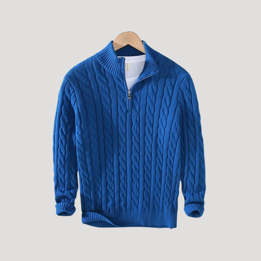 Men's - Half Zip Cable Knit Jumper - Cosy Wool Blend - Stylish Layering Piece