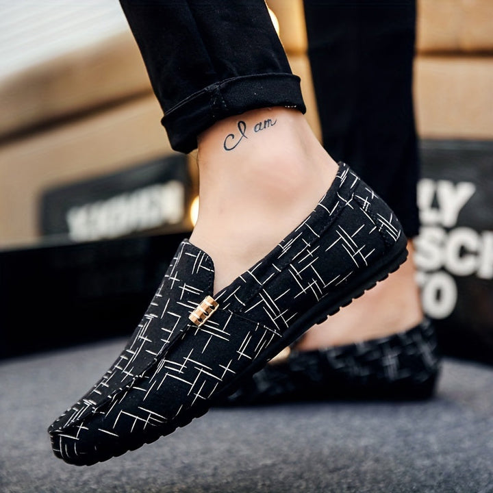 Men's - Slip-On Loafers - Stylish Casual Shoes with Geometric Pattern - Comfortable Everyday Footwear