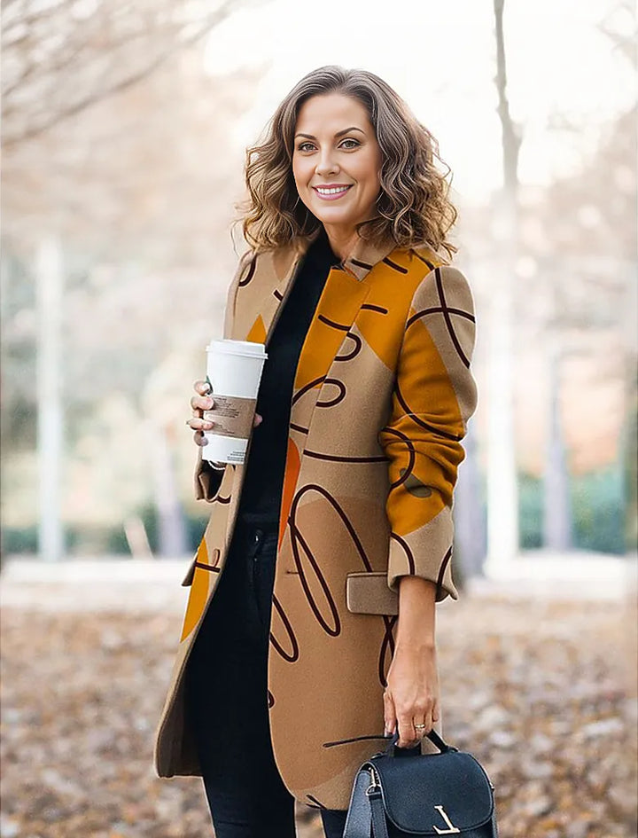 Brown printed long-sleeved outerwear