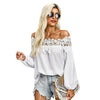 Trendsetting Loose lace sewing one-line neckline blouse