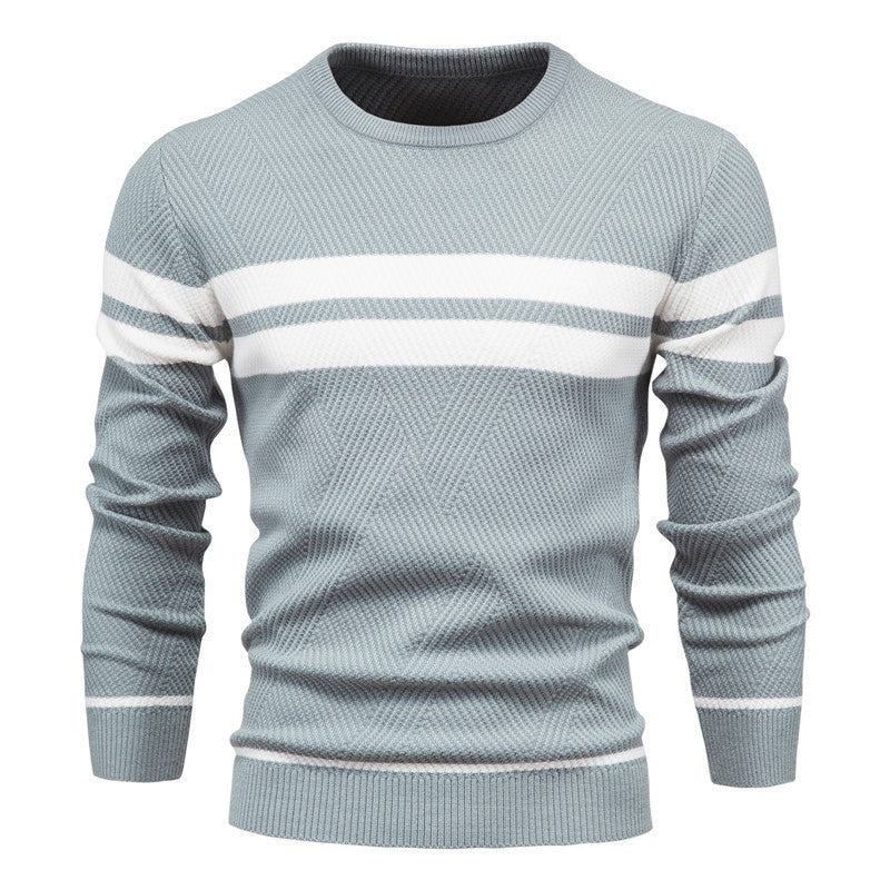 Men's - Casual Striped Jumper - Soft Cotton Knit - Stylish Everyday Wear