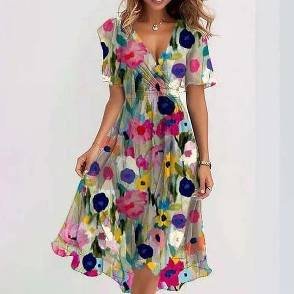 Women's - Elegant Floral Midi Dress - Lightweight & Stylish