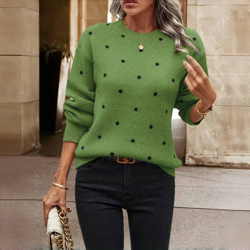 Women's - Polka Dot Knit Sweater - Cosy Style for Effortless Fashion
