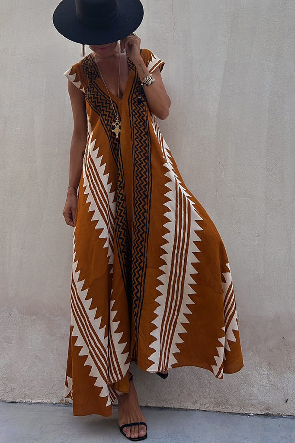 Maxi beach dress with ethnic print (in 7 colours)