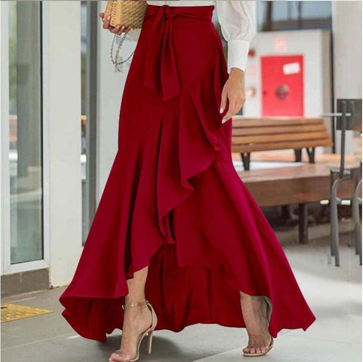 Modern Belt Lace Coat Fishtail High Waist Irregular Skirt