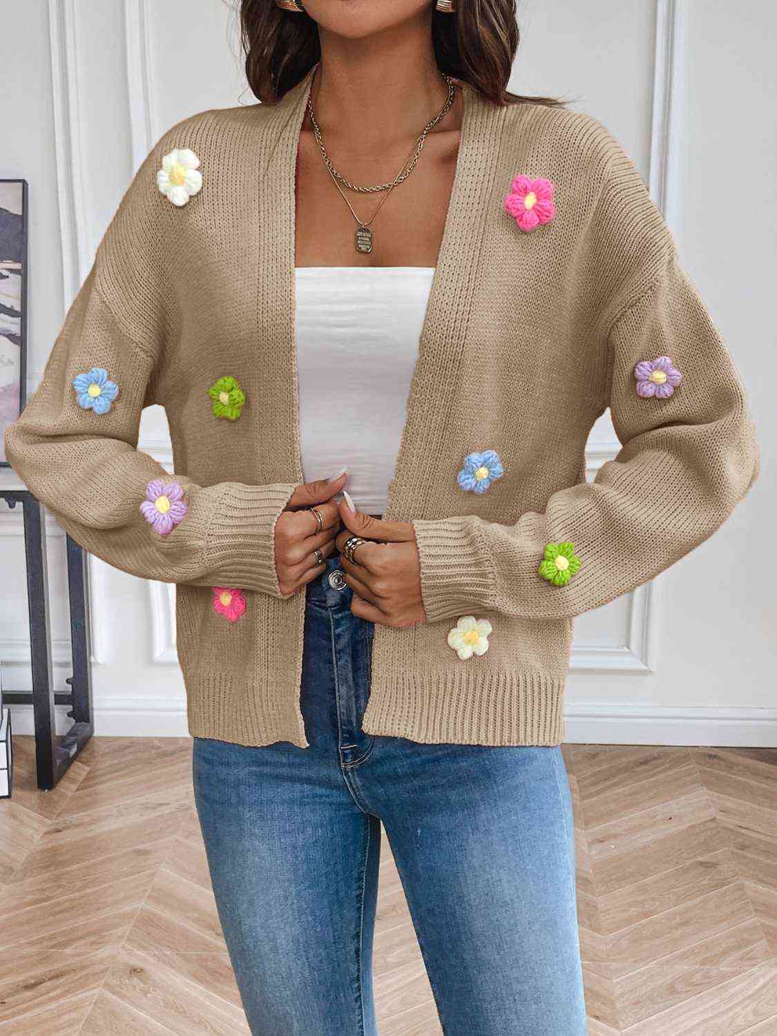 Women's - Floral Long Sleeve Open Front Cardigan - Lightweight & Stylish - Perfect Layering Piece