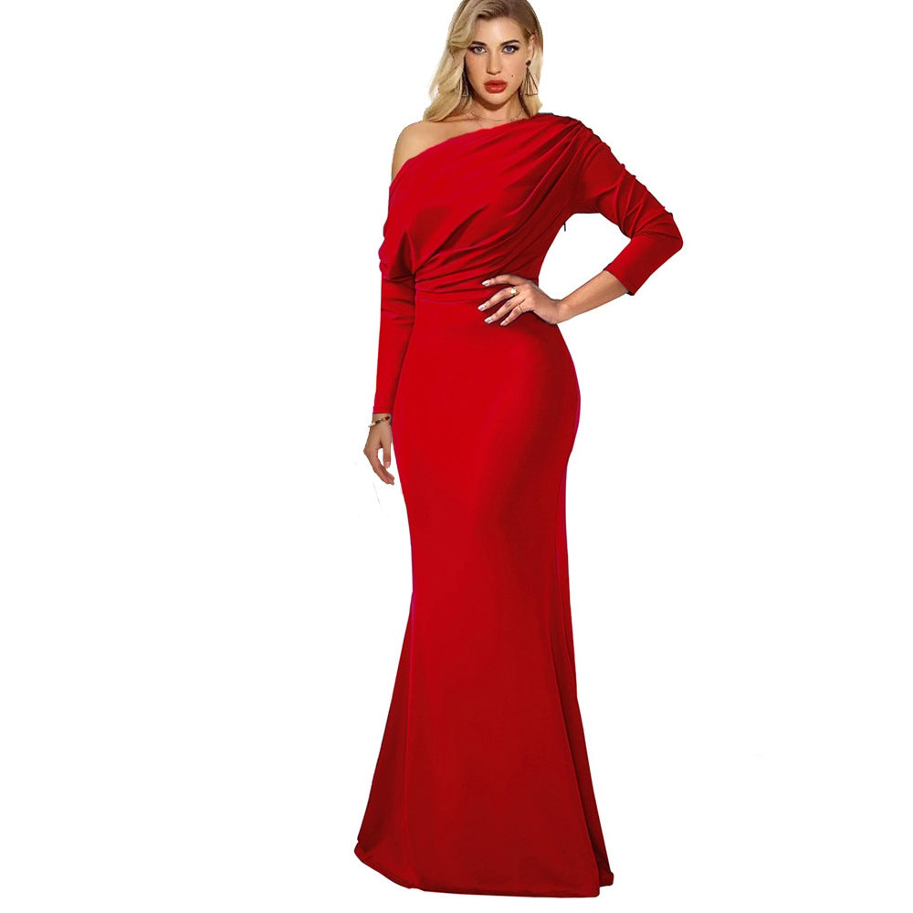 High Quality Perfect Pleated Evening Dress Long Sleeve Dress