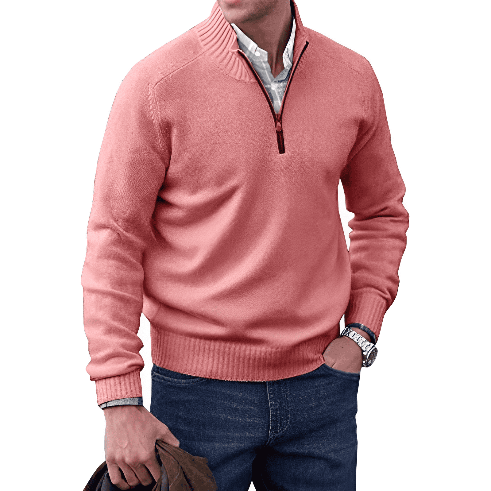 Men's - Quarter Zip Pullover Sweater - Soft, Stylish, Perfect for Layering