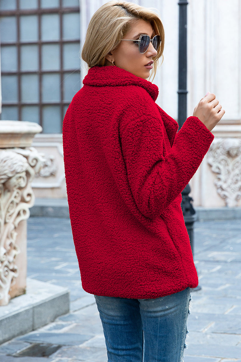Women's - Sherpa Coat - Full Size with Lapel Collar - Warm and Cosy Winter Outerwear