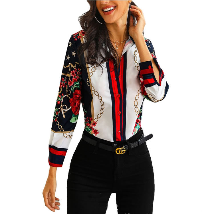 Modern Women Floral Chain Print Elegant Blouse