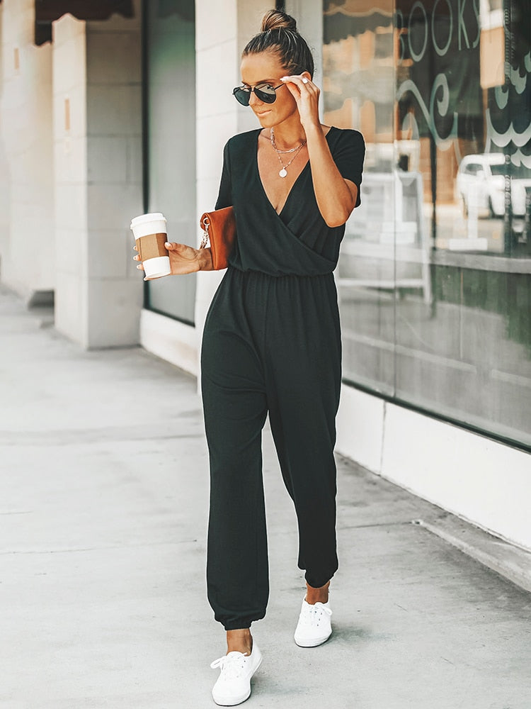 PETAL V-neck jumpsuit - Women's summer jumpsuit with short sleeves