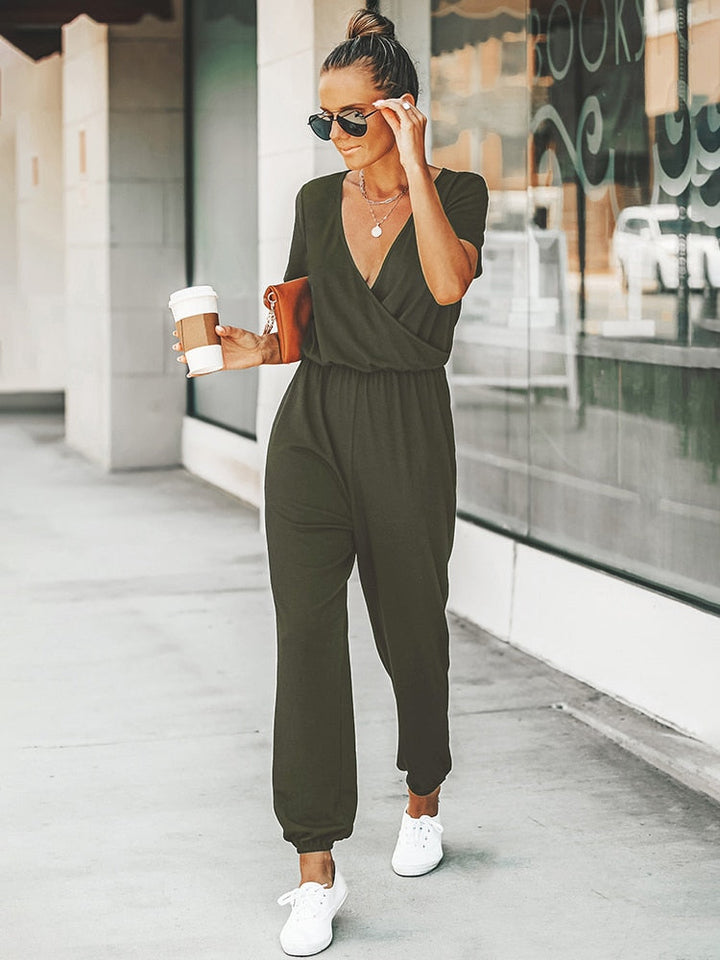 PETAL V-neck jumpsuit - Women's summer jumpsuit with short sleeves