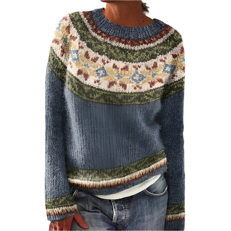 Women's - Knitted Jumper - Warm Norwegian Pattern - Cosy and Stylish Sweater