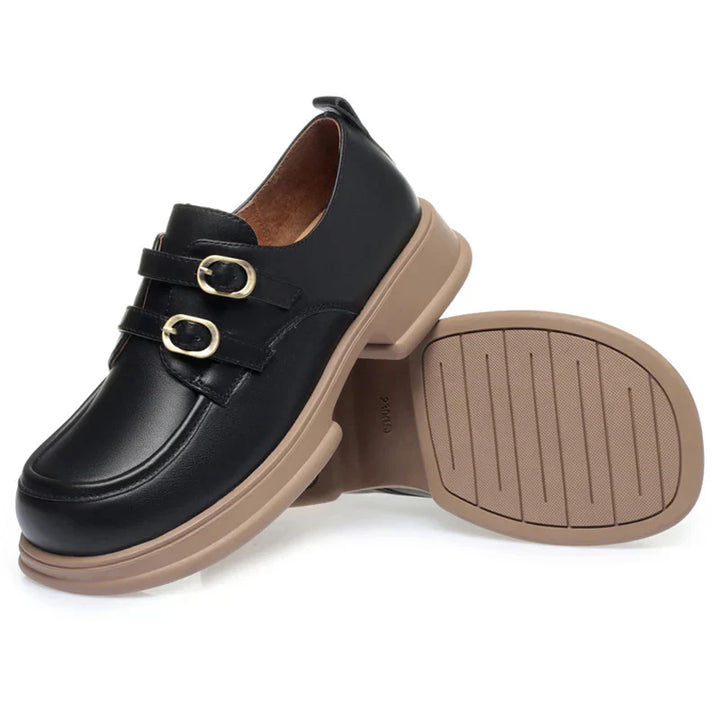 Loafer British style with double buckle and platform