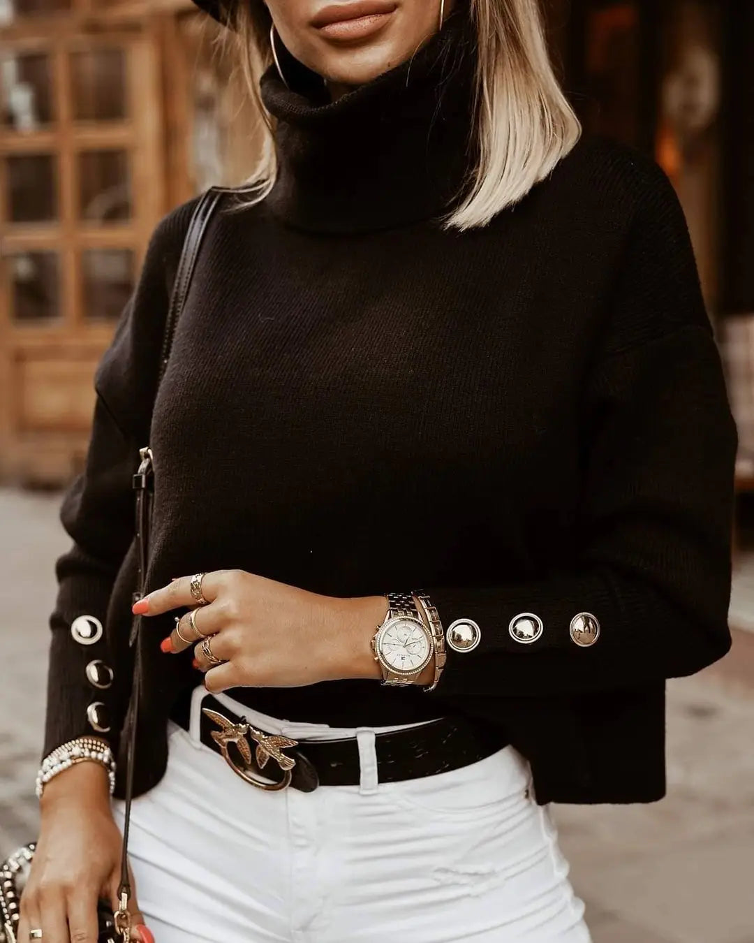 Women's - Knitted Roll Neck Jumper - Stylish Comfort