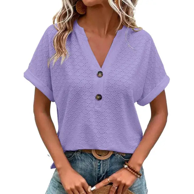 Airy top with openwork button placket