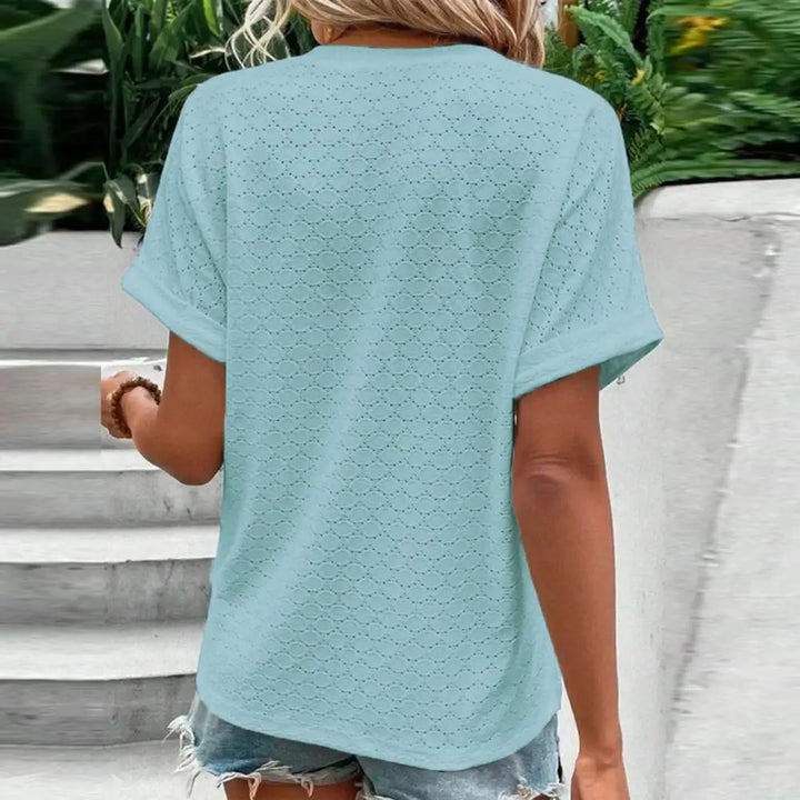 Airy top with openwork button placket