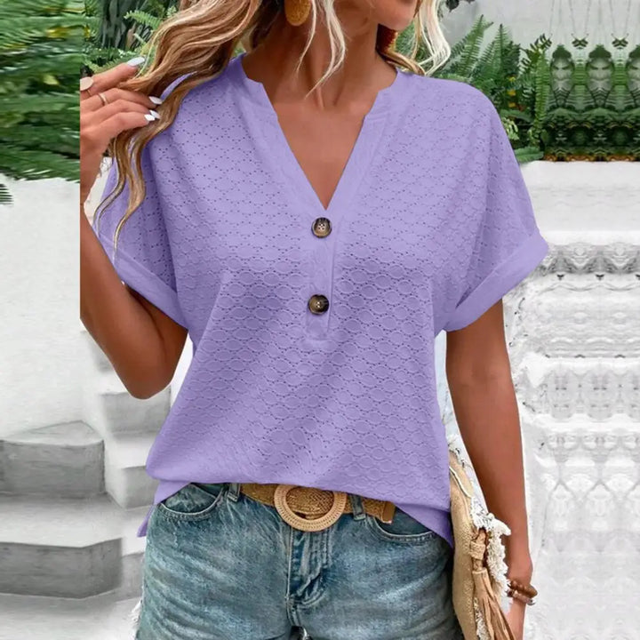 Airy top with openwork button placket