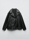 Women's biker jacket made from vegan leather - Loose-fitting biker jacket with belt