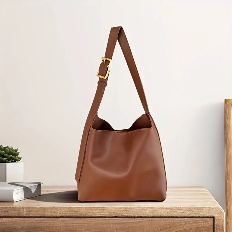 Ladies shoulder and crossbody minimalist leather bag