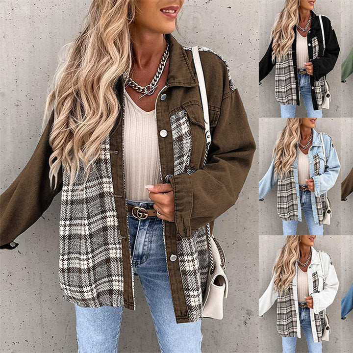 Fashionable chequered oversized denim jacket for women