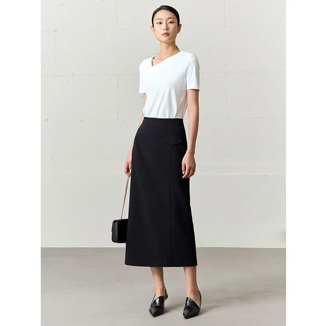 Straight, long skirt with high waist