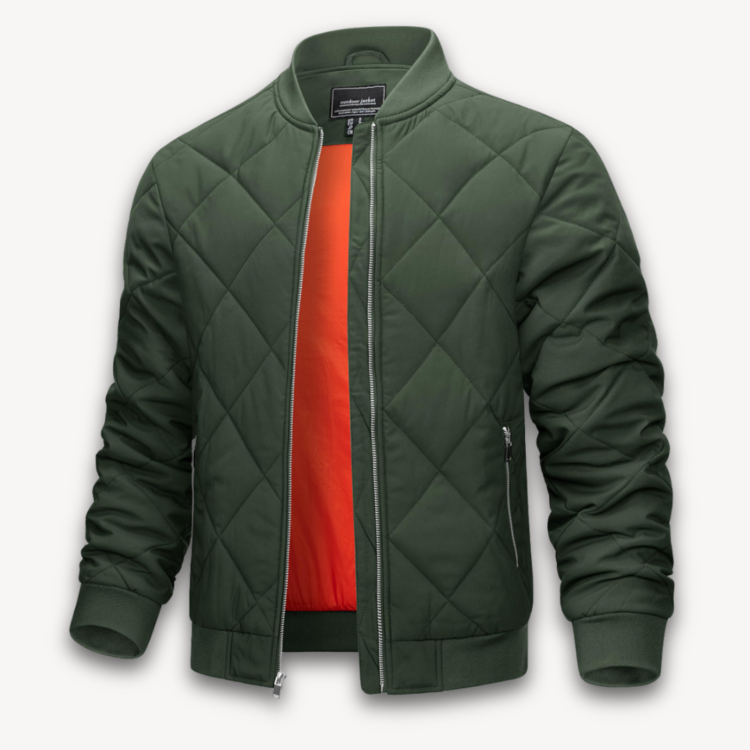 Men's - Lightweight Quilted Bomber Jacket - Stylish Polyester Outerwear for Casual Comfort