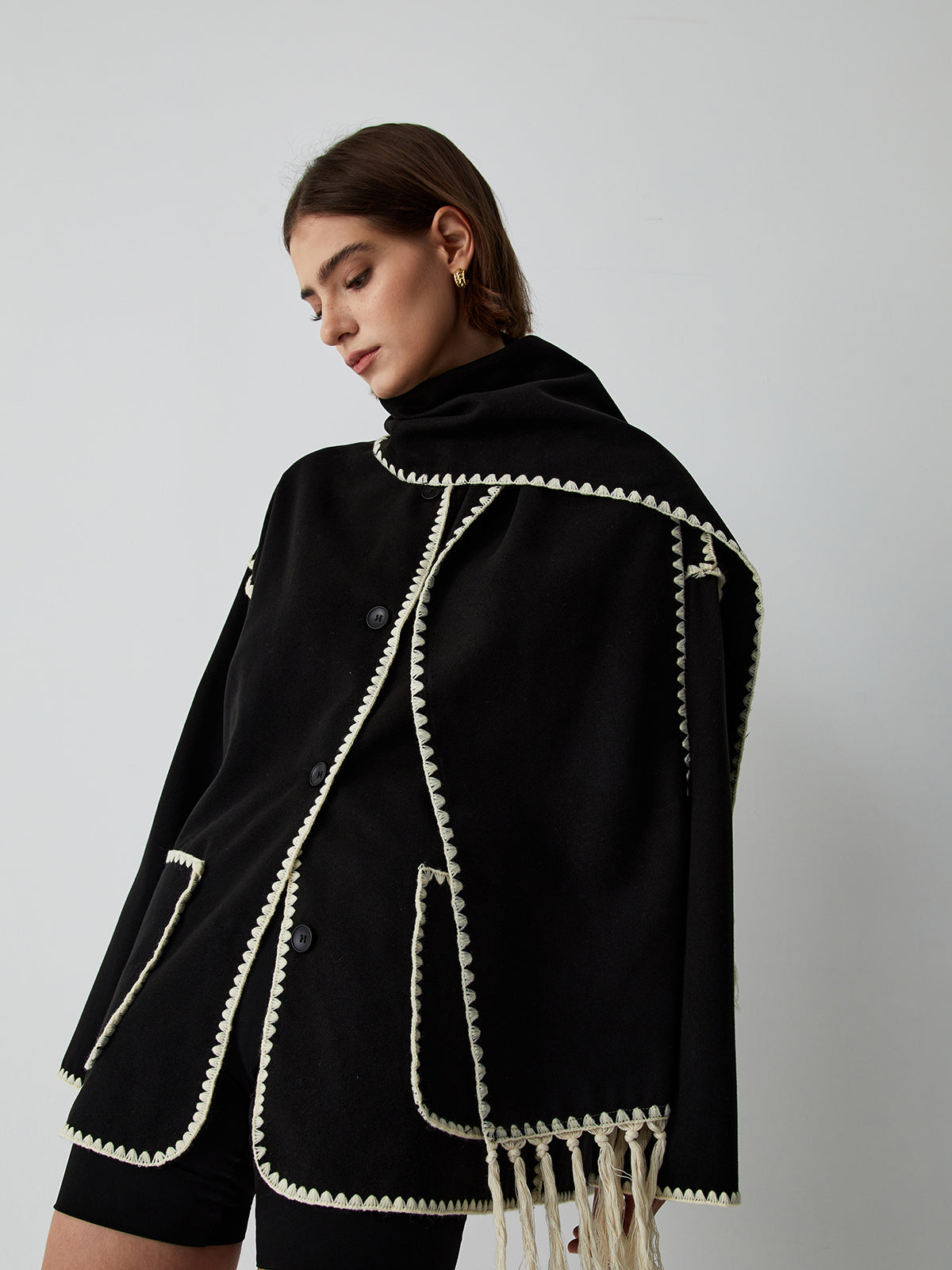 Women's - Contrast Trim Jack/Jersey with Scarf - Stylish & Versatile Layering Piece