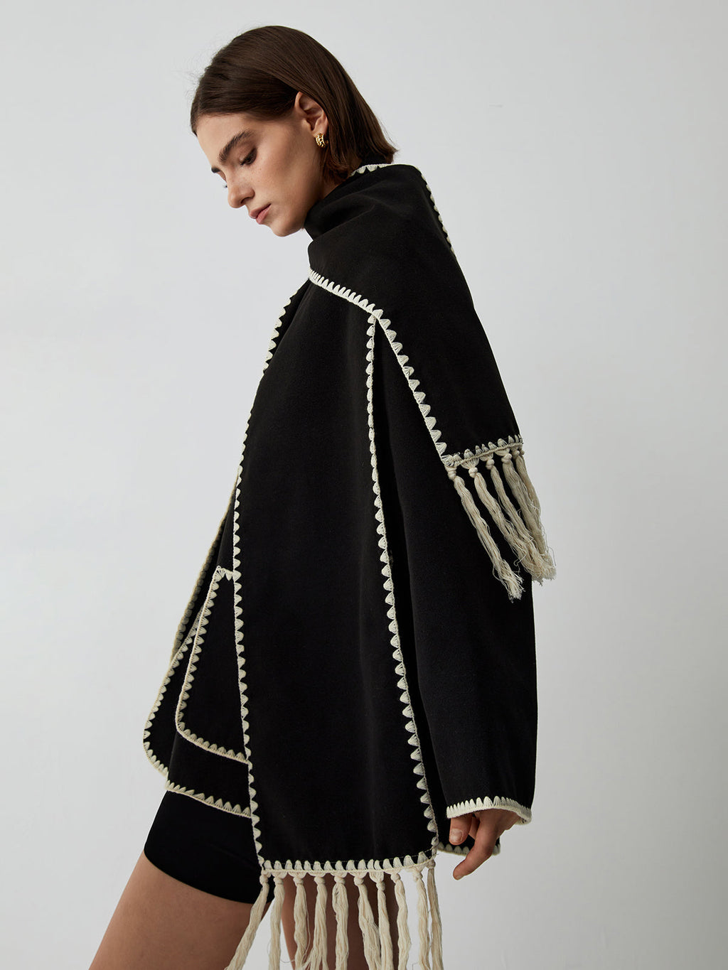 Women's - Contrast Trim Jack/Jersey with Scarf - Stylish & Versatile Layering Piece