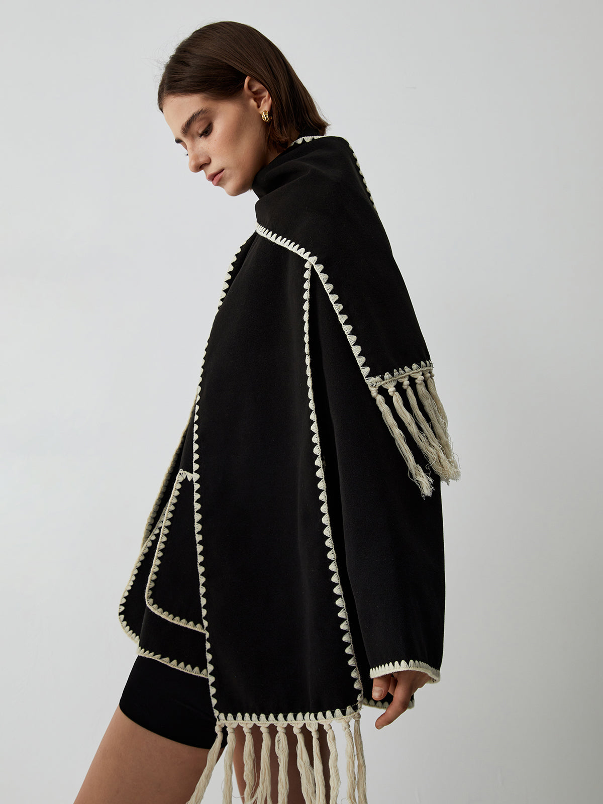 Women's - Contrast Trim Jack/Jersey with Scarf - Stylish & Versatile Layering Piece