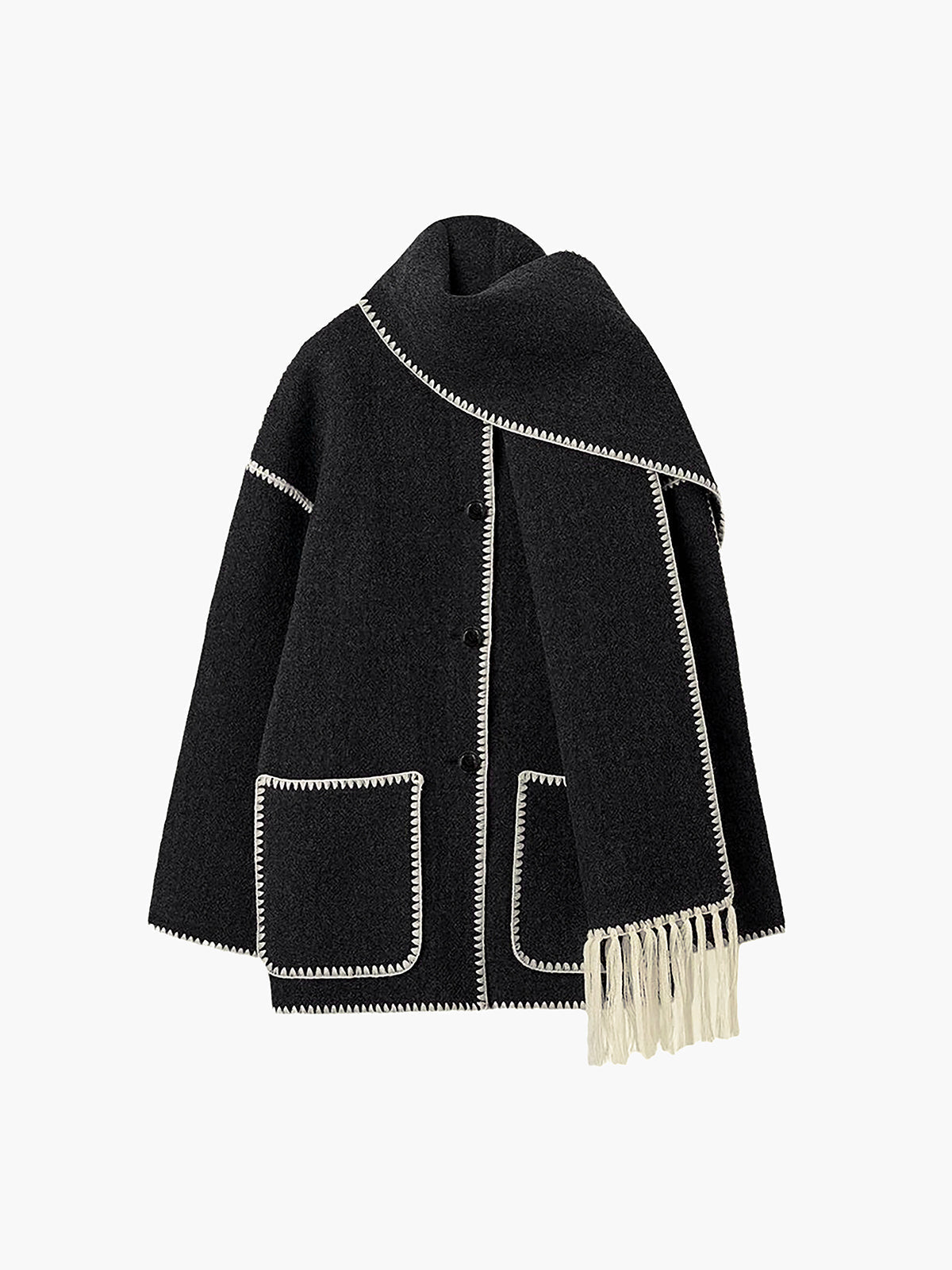 Women's - Contrast Trim Jack/Jersey with Scarf - Stylish & Versatile Layering Piece