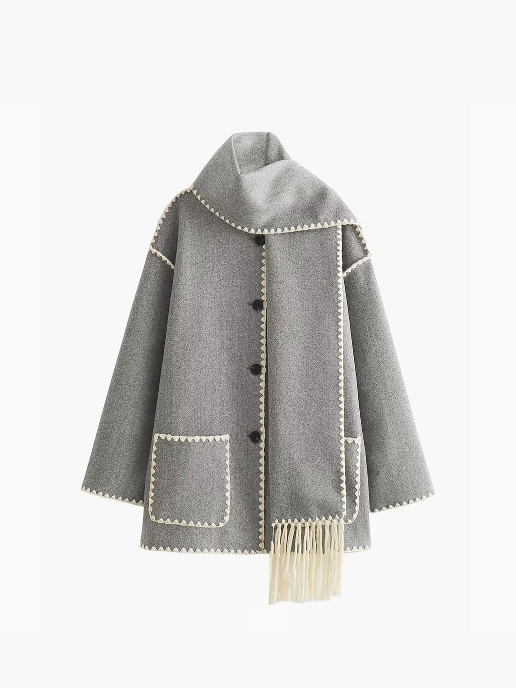 Women's - Contrast Trim Jack/Jersey with Scarf - Stylish & Versatile Layering Piece