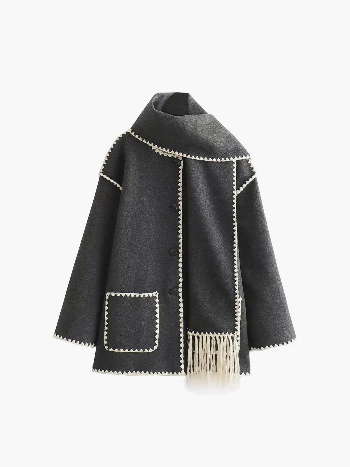 Women's - Contrast Trim Jack/Jersey with Scarf - Stylish & Versatile Layering Piece