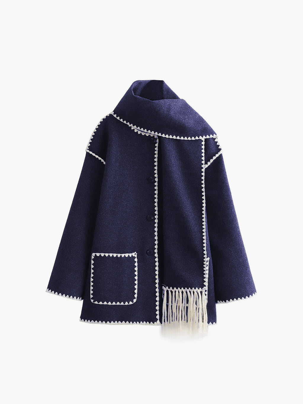Women's - Contrast Trim Jack/Jersey with Scarf - Stylish & Versatile Layering Piece