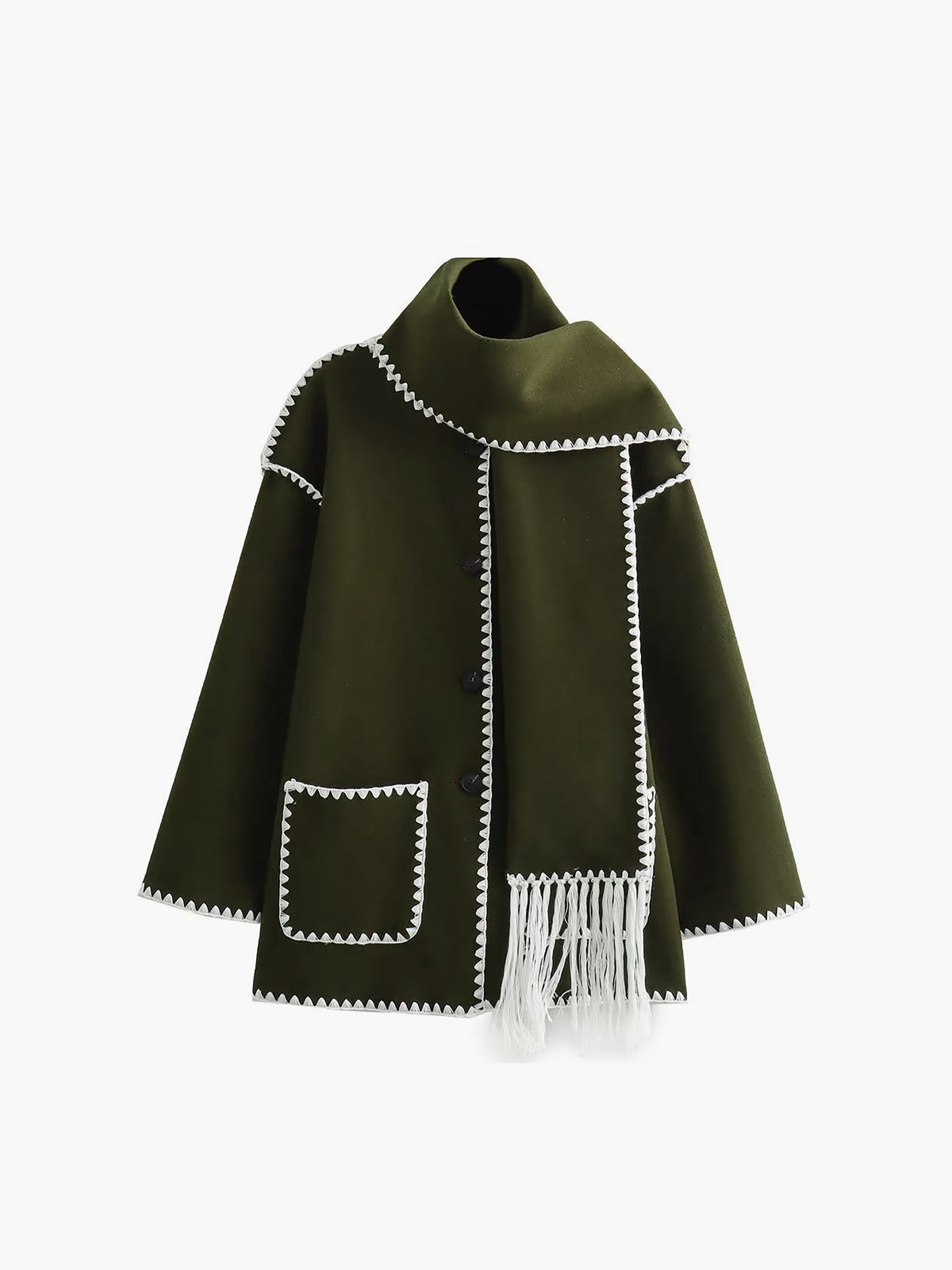 Women's - Contrast Trim Jack/Jersey with Scarf - Stylish & Versatile Layering Piece