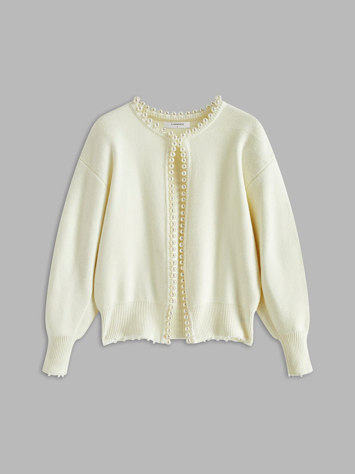 Women's - Pearl Trim Ripped Hem Cardigan - Knit Blend - Stylish Knitwear - Chic Layering Essential